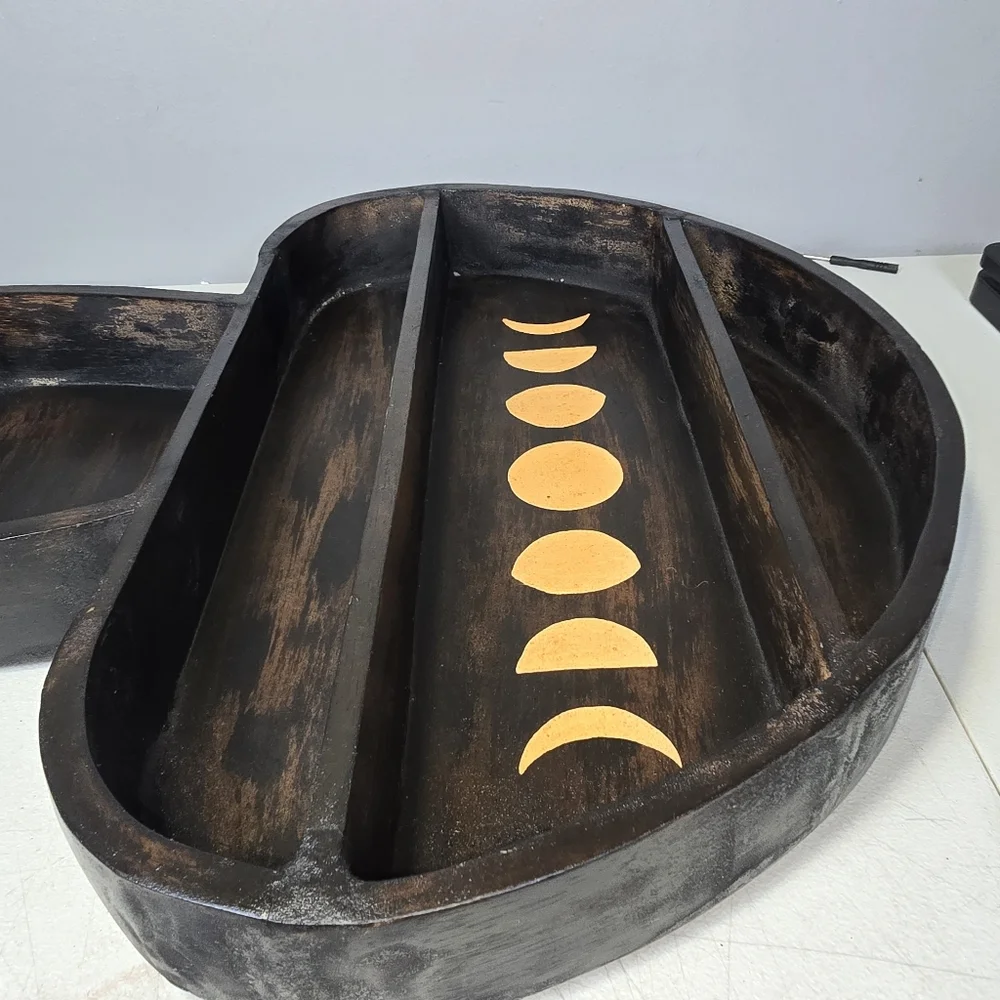 Earthbound Trading Company Large Mushroom Wood Shelf Moon Phases Crystal Display